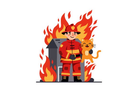 A Brave Firefighter in Red Uniform Rescu