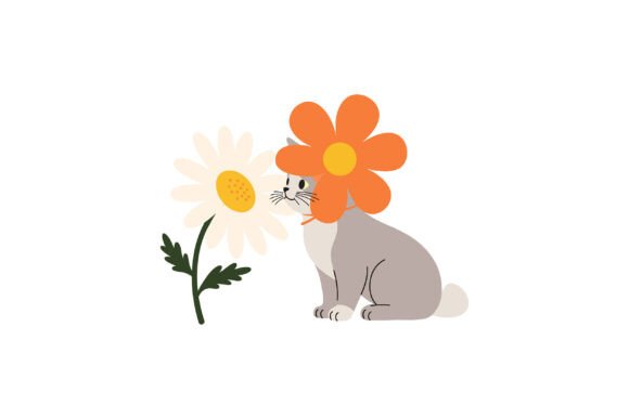 A Cute Cat with a Flower Hat Beside a La
