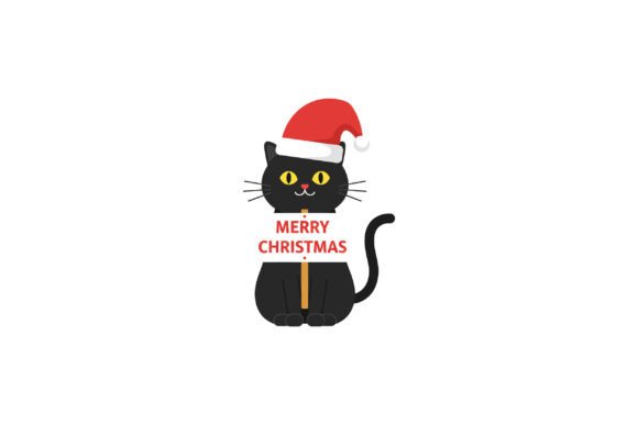A Playful Black Cat Wearing a Santa Hat