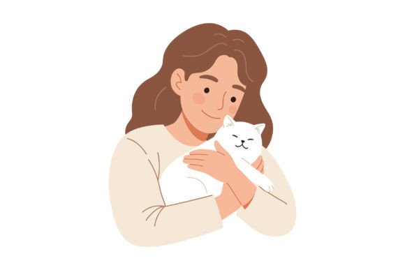 A Woman Lovingly Cradling a Cute White C