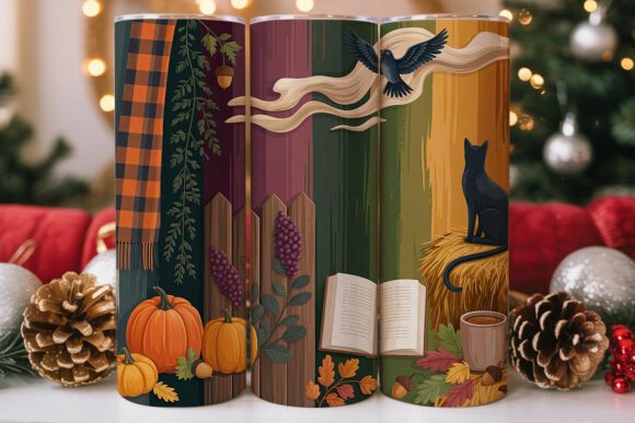 Autumn Farmhouse Cat Tumbler Wrap