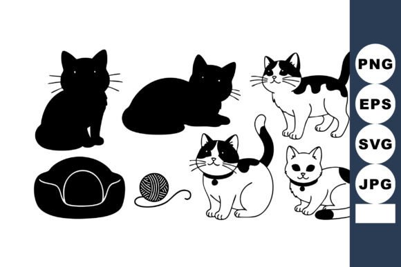 Black and White Cat Silhouettes with Bal