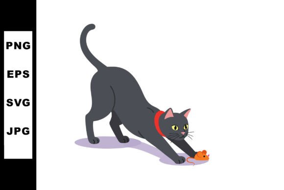 Black Cat Playing with Orange Mouse Toy