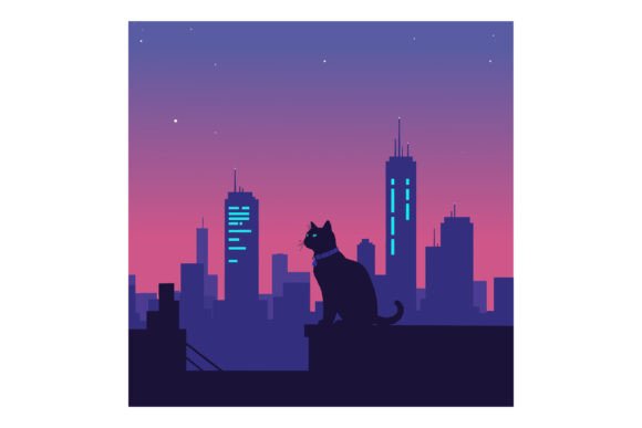 Black Cat Silhouette on Rooftop