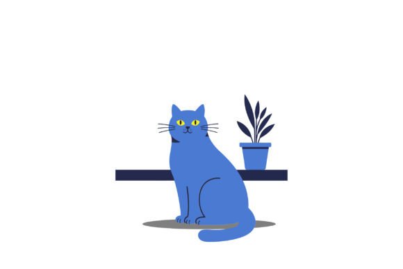 Blue Cat Sitting Beside a Potted Plant I