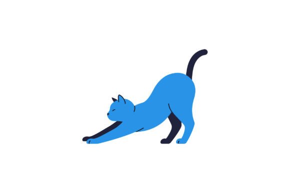 Blue Cat Stretching Gracefully in a Mini