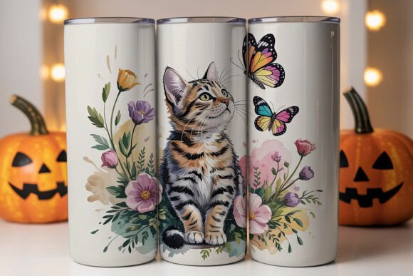 Cat and Butterflies 20oz Tumbler Wrap