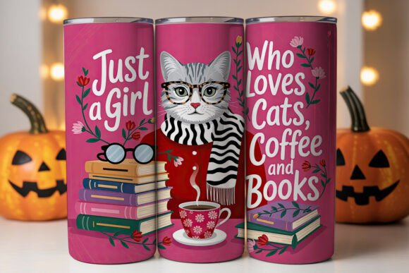 Cat Lover Bookworm Tumbler Wrap