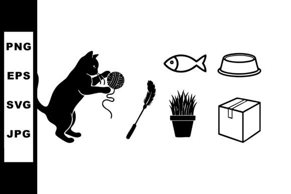 Cat Playing with Yarn Ball and Fish Pet
