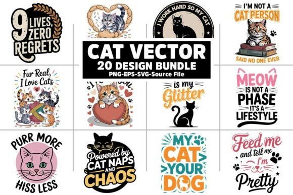 Cat Vector Typography SVG Design Bundle