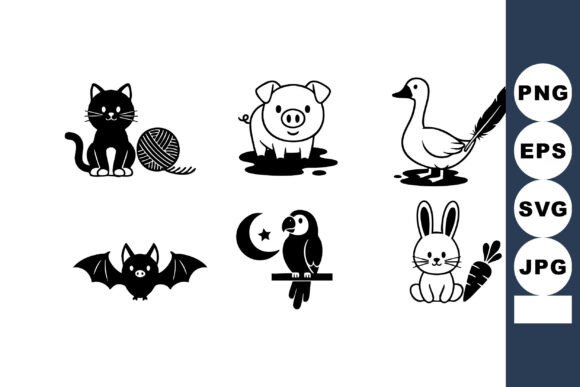 Cute Black Cat Pig Goose Bat Parrot Rabbit
