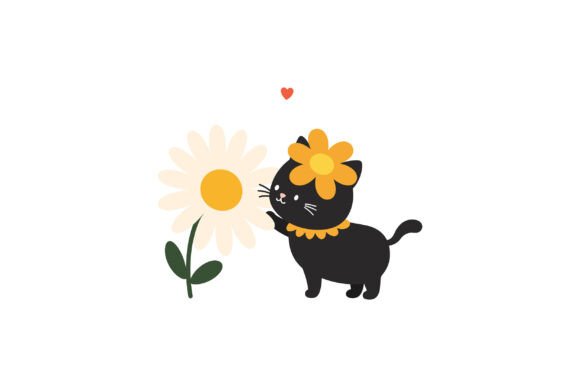Cute Black Kitten with Flower Crown