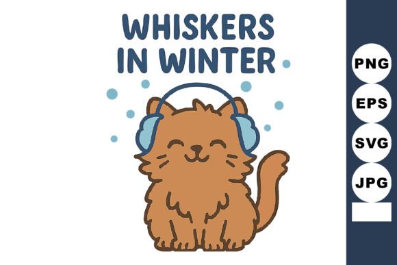 Cute Brown Cat with Earmuffs in Winter S