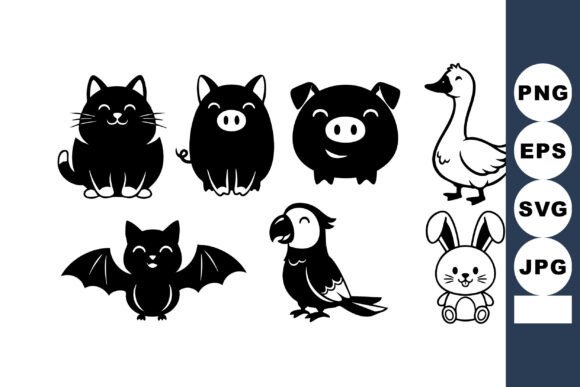 Cute Cartoon Animals Including Cat Pig G