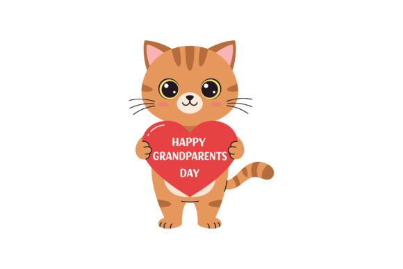 Cute Cartoon Cat Holding a Red Heart