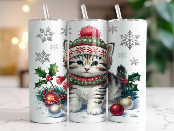 Cute Christmas Kitten 20oz Tumbler Wrap