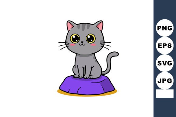 Cute Gray Cat on Purple Cushion