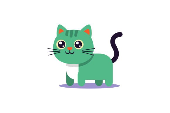 Cute Green Cat with Big Eyes and Black T