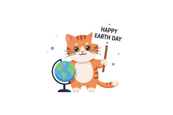 Cute Orange Cat Holding a Sign for Earth