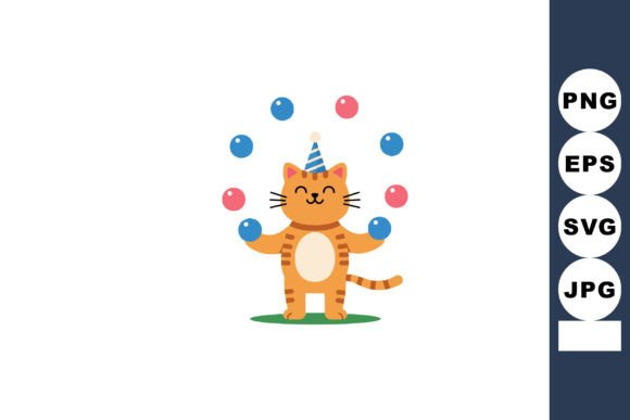 Cute Orange Cat Juggling Colorful Balls