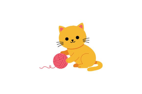 Cute Orange Cat Playing with Pink Yarn I