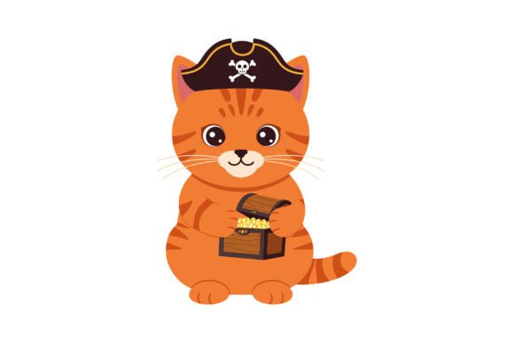 Cute Orange Kitten Wearing a Pirate Hat