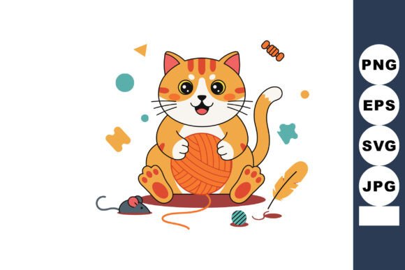Cute Orange Tabby Cat Playing with Yarn