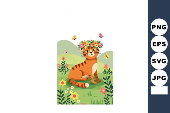Cute Orange Tabby Cat with Flower Crown