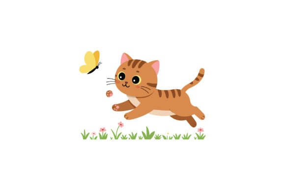 Cute Playful Cat Chasing Butterfly in FL
