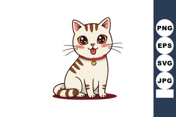 Cute Sitting Cat with Big Eyes and Stripe