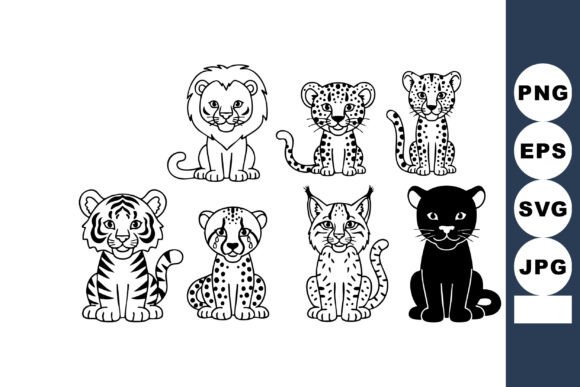 Cute Wild Cat Characters Set Featuring L
