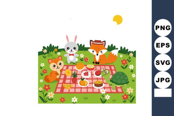 Cute Woodland Animals Having Picnic