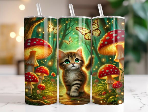 Fantasy Cat Mushroom 20oz Tumbler Wrap