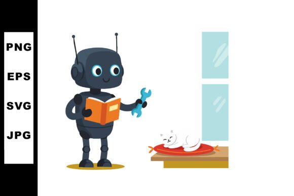 Friendly Robot Holding Wrench and Book N