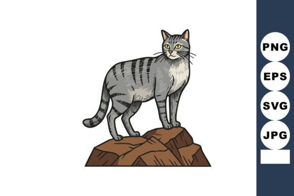 Grey Striped Cat on Brown Rocks