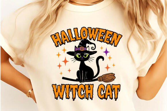 Halloween Witch Cat T-Shirt Design