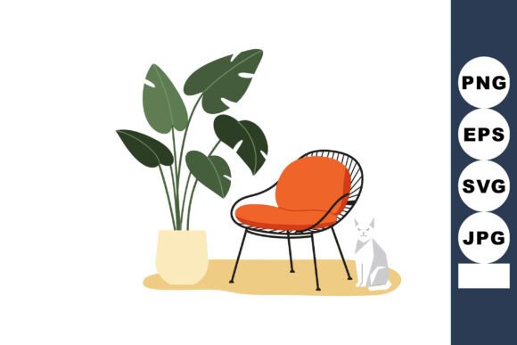 Indoor Houseplant with Modern Orange Chair