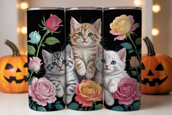 Kitten Rose Tumbler Wrap PNG