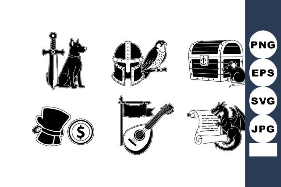 Medieval Sword Cat Helmet Falcon Treasur