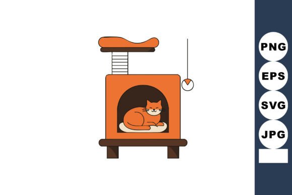 Orange Cat Resting in Modern Cat Tree