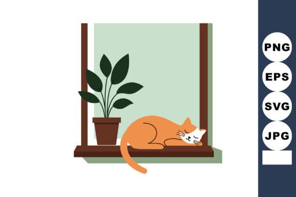 Orange Cat Sleeping on Windowsill