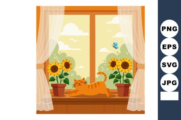 Orange Cat Stretching on Windowsill