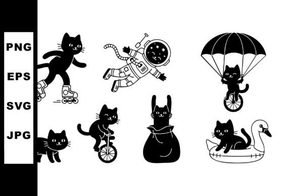 Playful Black Cat Roller Skating Astrona