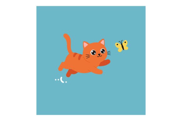 Playful Orange Cat Chasing a Butterfly I