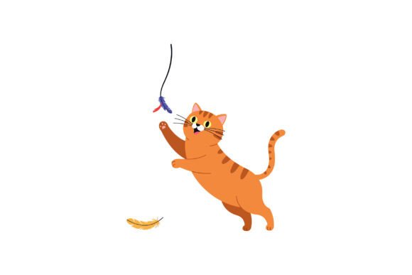 Playful Orange Cat Jumping to Catch a Co