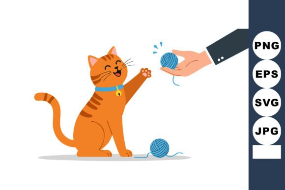 Playful Orange Cat with Blue Yarn Ball