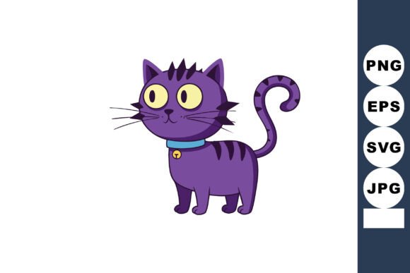 Purple Cartoon Cat with Big Yellow Eyes