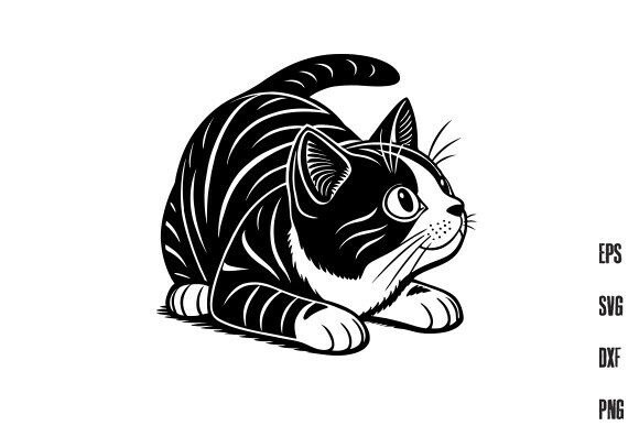 Tabby Cat Looking Upwards Cut File PNG