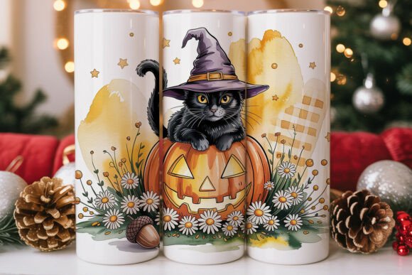 Witch Cat Daisy Pumpkin 20oz Tumbler