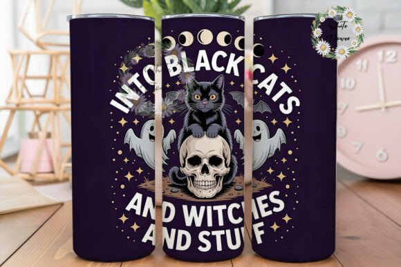 Witchy Black Cat Skull Tumbler Wrap